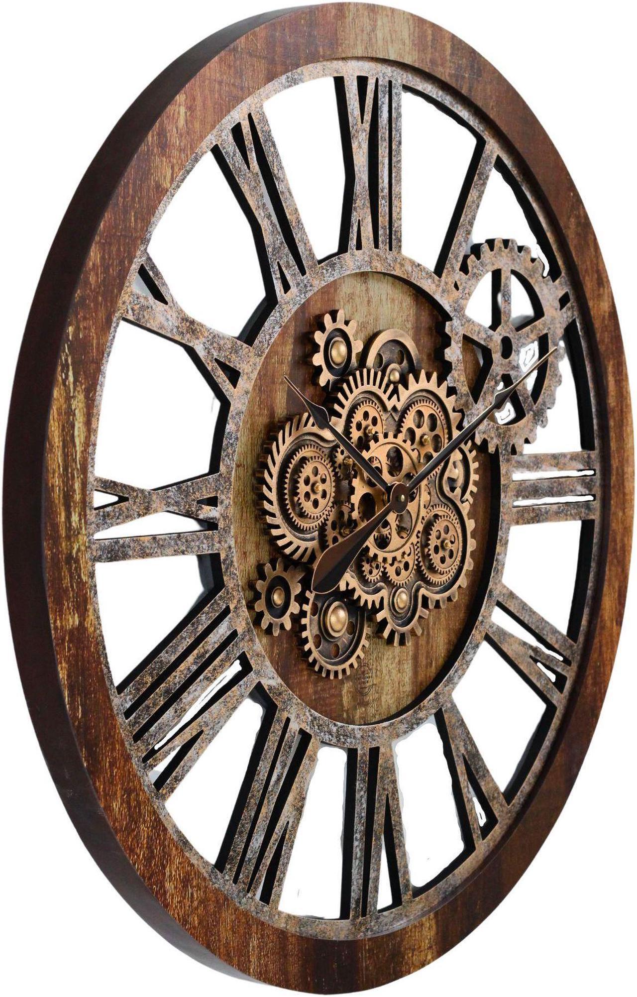 Alt view image 3 of 6 - The Gears Clock 36'' Inch Real Moving Gear Wall Clock Vintage Industrial Oversized Rustic Farmhouse Vintage Brown