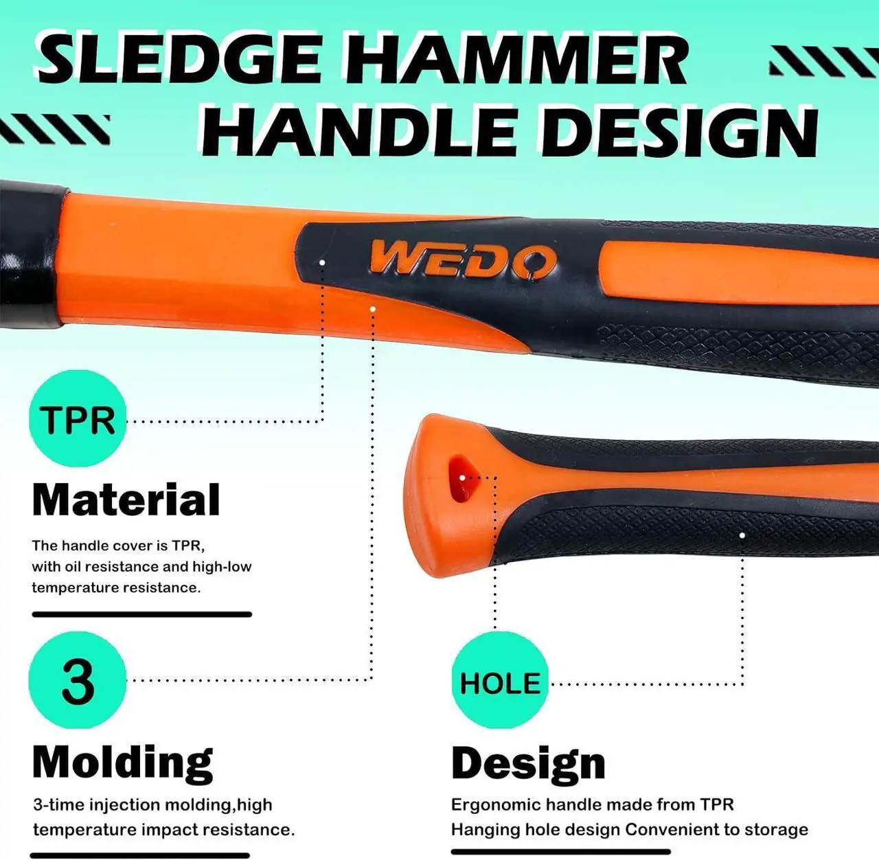 Alt view image 4 of 6 - WEDO Brass Sledge Hammer With Fiberglass Handle, Non-Magnetic, Die-Forge, Corrosion Resistant, DIN Standard, 1lb, 300mm, 12"