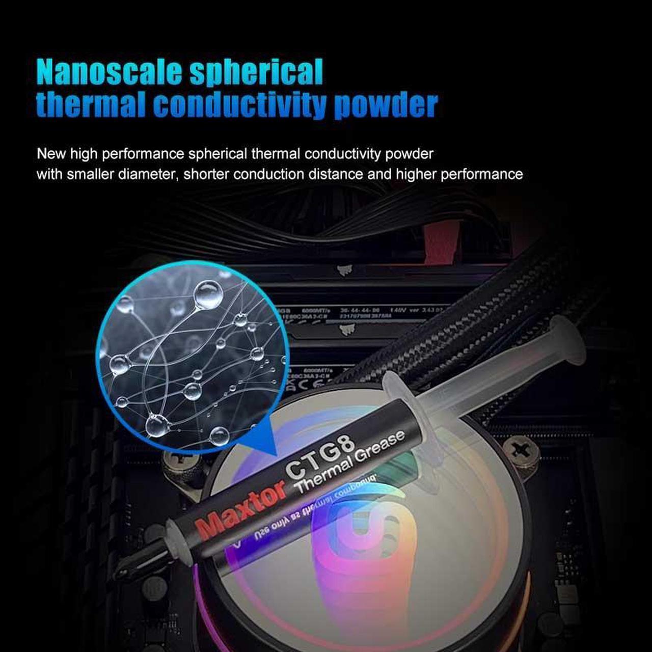 Alt view image 6 of 7 - Maxtor Thermal CTG8 12.8W/mk thermal paste,Gaming grade CPU/GPU/cooling fan overclocking thermal grease,High TDP device cooling solution,4g syringe installation