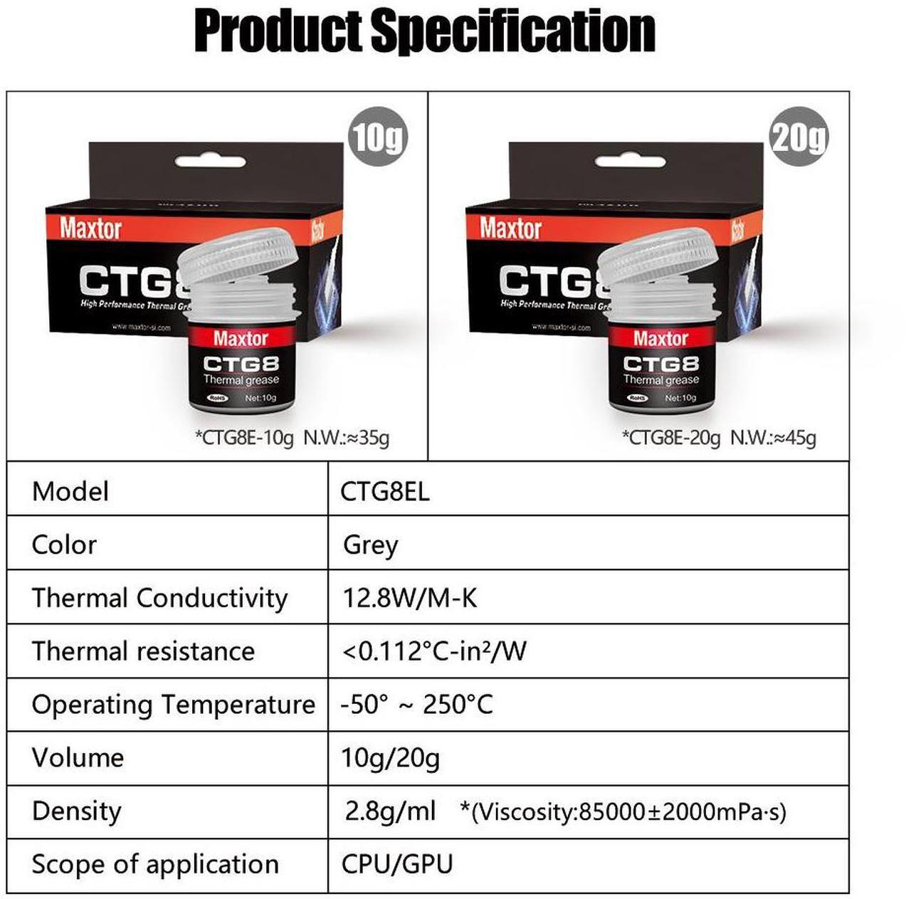 Alt view image 2 of 6 - Maxtor Thermal CTG8 12.8W/mk thermal paste,Gaming grade CPU/GPU/cooling fan overclocking thermal grease,High TDP device cooling solution,4g syringe installation 10 g