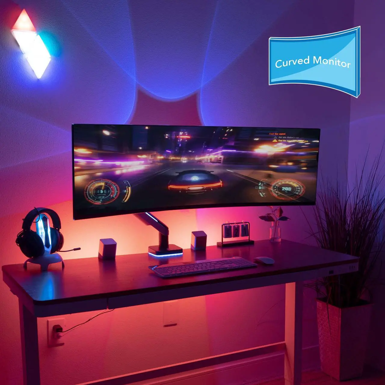 Alt view image 2 of 5 - Mount-It! Heavy-Duty Ultrawide Monitor Arm up to 49" / 44 lb for Samsung Odyssey G9, 75x75 and 100x100 VESA Desk Mount for Widescreen Curved Monitors, Gas Spring, RGB Lights, Clamp and Grommet