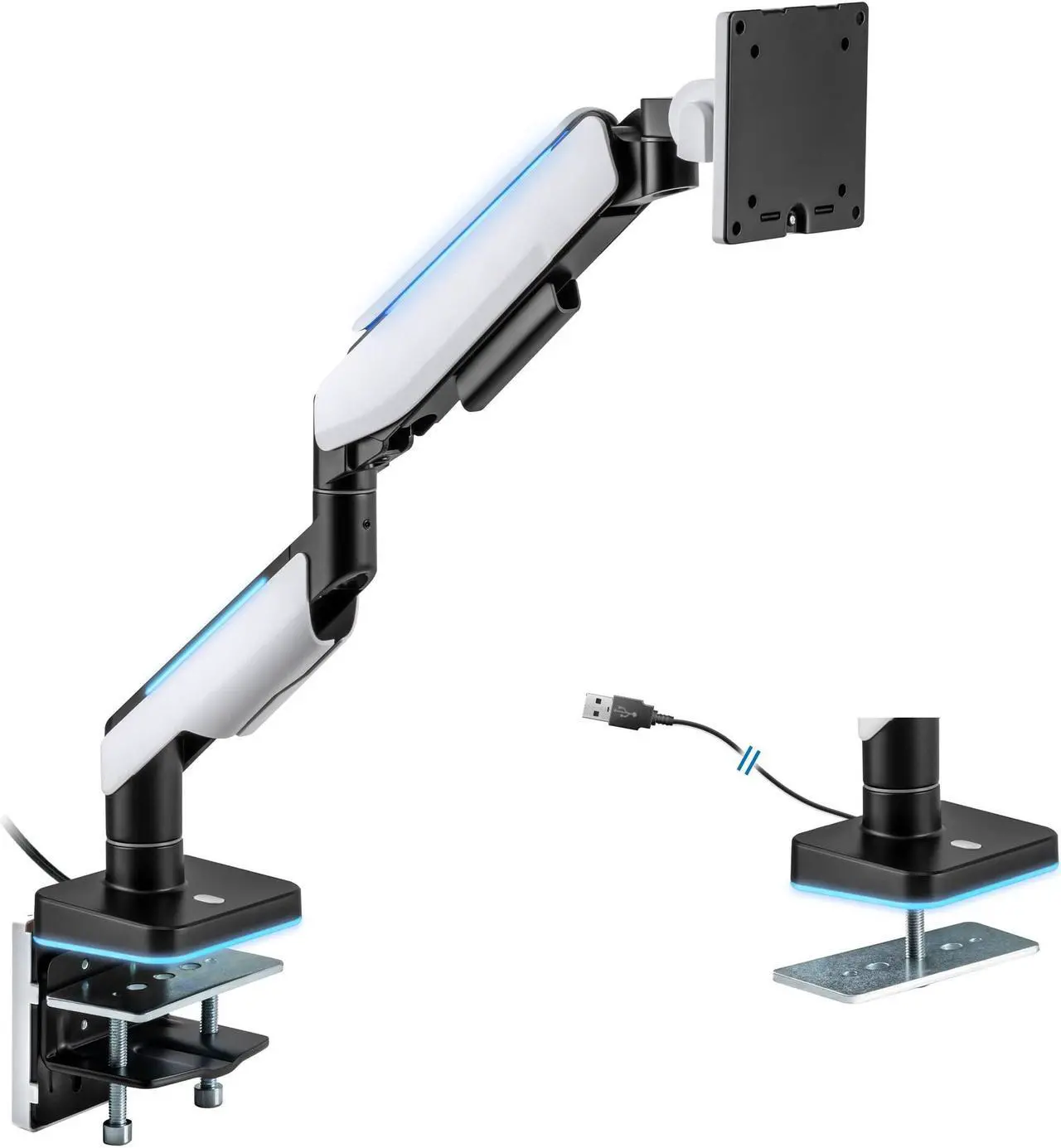 Alt view image 4 of 5 - Mount-It! Heavy-Duty Ultrawide Monitor Arm up to 49" / 44 lb for Samsung Odyssey G9, 75x75 and 100x100 VESA Desk Mount for Widescreen Curved Monitors, Gas Spring, RGB Lights, Clamp and Grommet