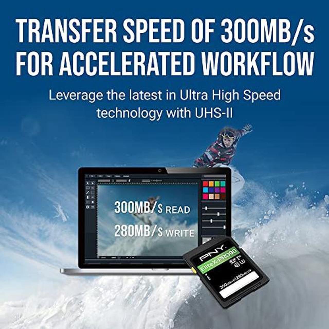 Alt view image 3 of 5 - PNY 128GB EliteX-PRO90 Class 10 U3 V90 UHS-II SDXC Flash Memory Card