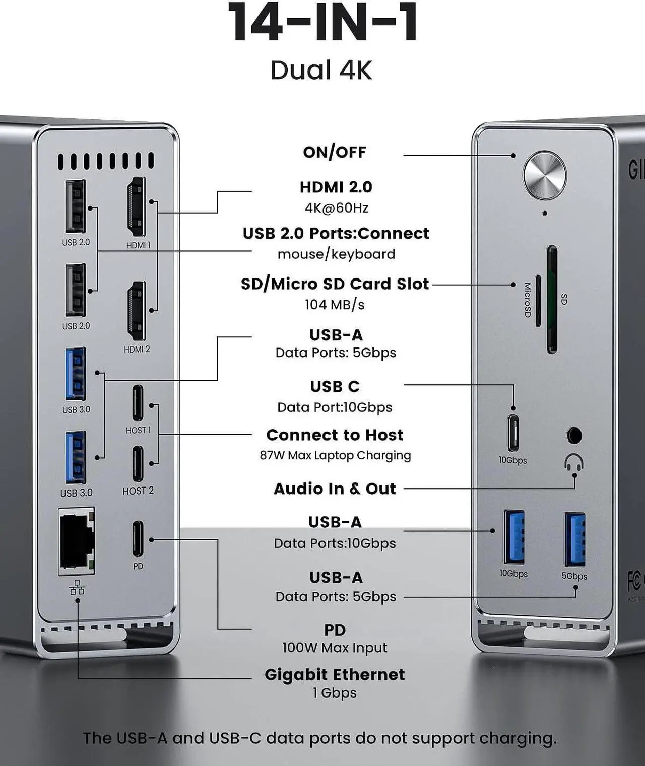 Alt view image 2 of 5 - MacBook Pro Docking Station, 14-in-2 Dual USB C Docking Station Dual Monitor for MacBook Pro (Not M1/ M2) MacBook Air Dock with Dual 4K HDMI 60Hz, 10Gbps USB, RJ45, Audio, SD/TF Slots, 87W PD