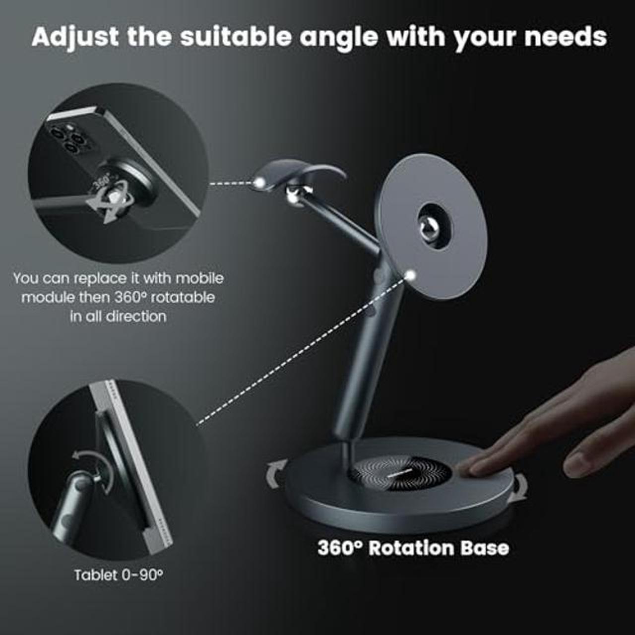 Alt view image 5 of 5 - Nillkin iPad Magnetic Stand with Magsafe Ring,360deg Rotating iPad Mount Stand for iPad, Reader,iPhone,Headphone, Adjustable iPad Tablet Stand Aluminum - Ideal Desk Setup Stand for Work,Live