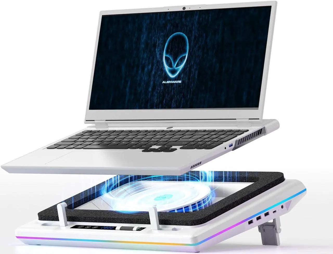 Main image of llano Gaming Laptop Cooling Pad with Powerful Turbofan, RGB Laptop Cooler Radiator with Infinitely Variable Speed, Touch Control, LCD Screen, 3-Port USB, Seal Foam for Rapid Cooling Laptop 15-19in