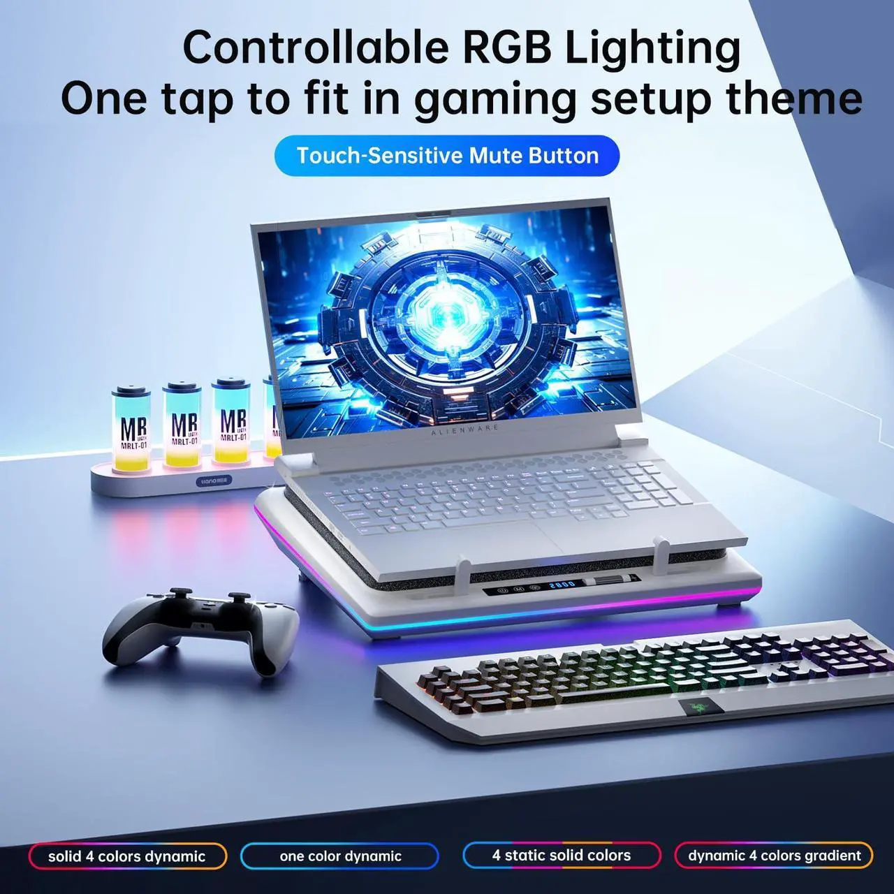 Alt view image 3 of 5 - llano Gaming Laptop Cooling Pad with Powerful Turbofan, RGB Laptop Cooler Radiator with Infinitely Variable Speed, Touch Control, LCD Screen, 3-Port USB, Seal Foam for Rapid Cooling Laptop 15-19in