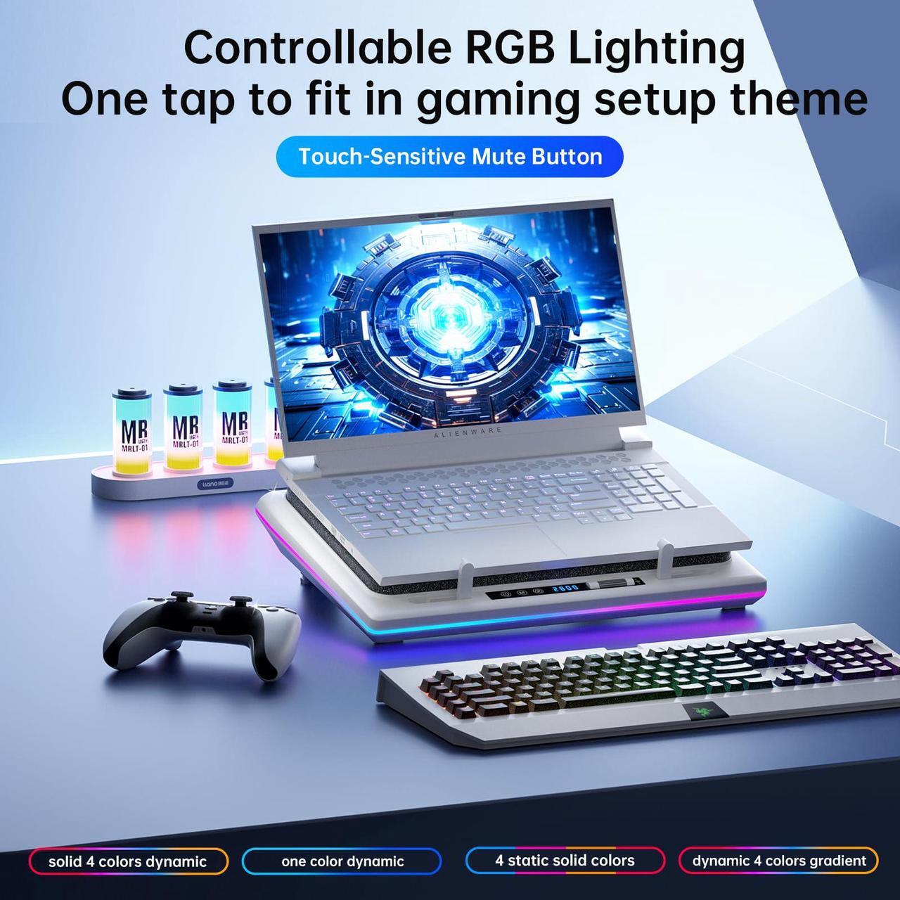 Llano RGB Laptop Cooling Pad With Turbo Fan - For 15.6-21 Inch Gaming Laptops, Adjustable Speed, LCD Screen