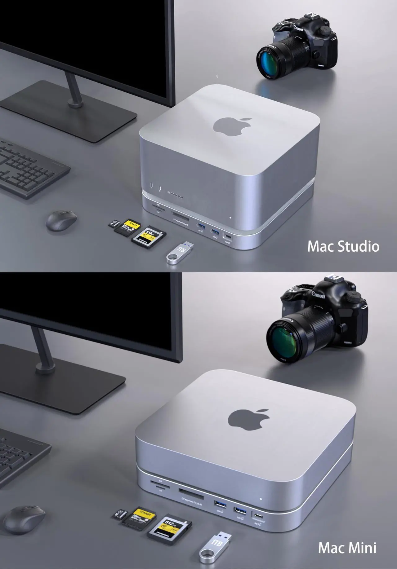 Alt view image 2 of 5 - Super Thunderbolt 3 Dock for Mac Studio&Mac Mini, Dock Station with Dual NVMe Slot (Up to 2800Mbps),4X USB 3.1 Port(10Gbps), CFexpress/TF/SD Card Readers,Support Daisy Chain (up to 5 Unit) (Silver)