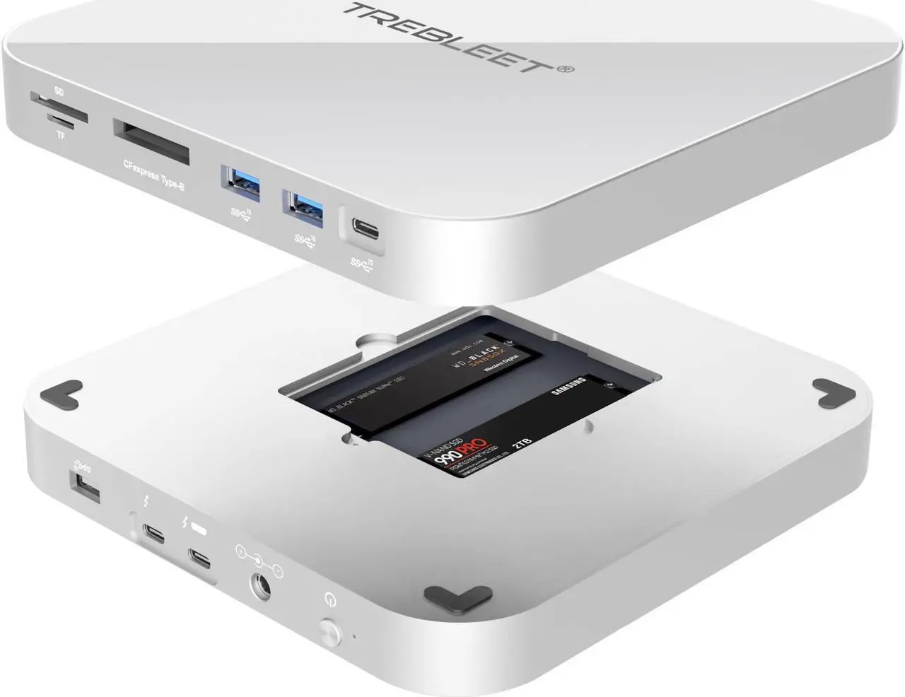 Main image of Super Thunderbolt 3 Dock for Mac Studio&Mac Mini, Dock Station with Dual NVMe Slot (Up to 2800Mbps),4X USB 3.1 Port(10Gbps), CFexpress/TF/SD Card Readers,Support Daisy Chain (up to 5 Unit) (Silver)