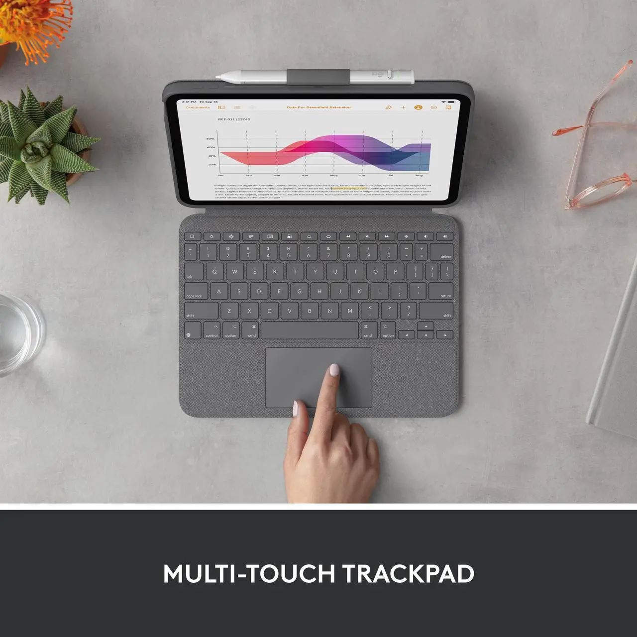 Alt view image 4 of 5 - Logitech Combo Touch Detachable 10th Gen iPad Keyboard Case with Large Precision Trackpad, Full-Size Backlit Keyboard, and Smart Connector Technology - Oxford Gray