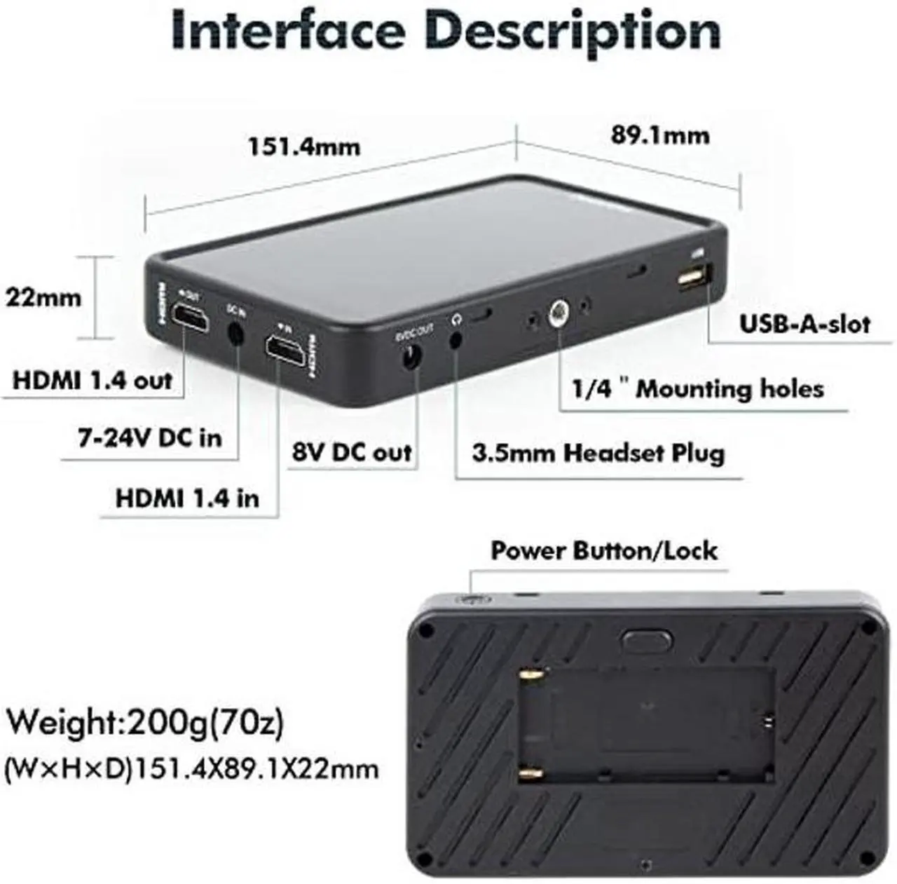 Alt view image 2 of 5 - Desview R5II Camera Monitor, 5.5 inch High Brightness Touch Screen Field Monitor with 3D Lut Full HD 1920x1080 IPS Waveform VectorScope Peaking Focus 4K HDMI 8V DC Input Output for DSLR Camera