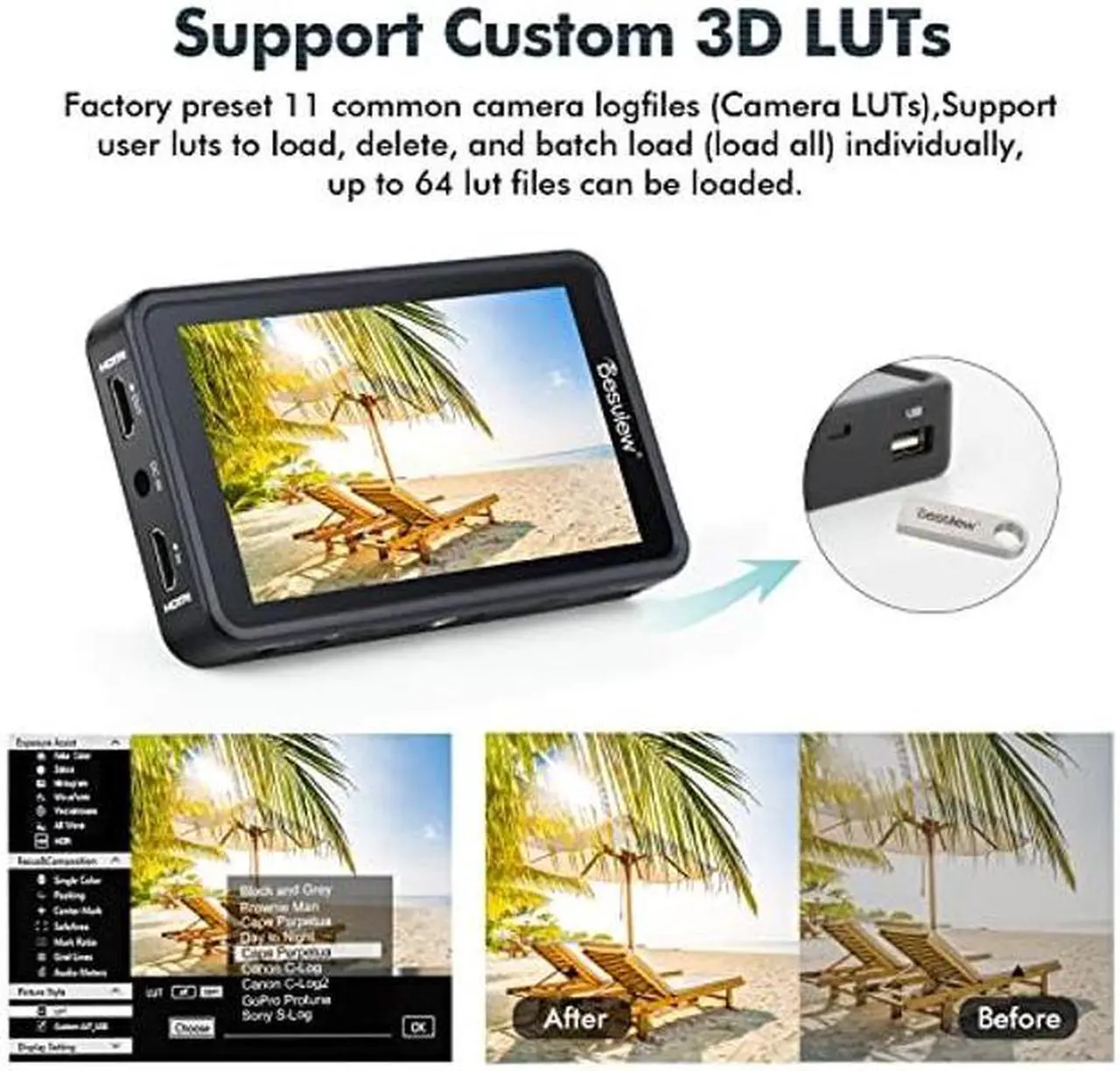 Alt view image 4 of 5 - Desview R5II Camera Monitor, 5.5 inch High Brightness Touch Screen Field Monitor with 3D Lut Full HD 1920x1080 IPS Waveform VectorScope Peaking Focus 4K HDMI 8V DC Input Output for DSLR Camera