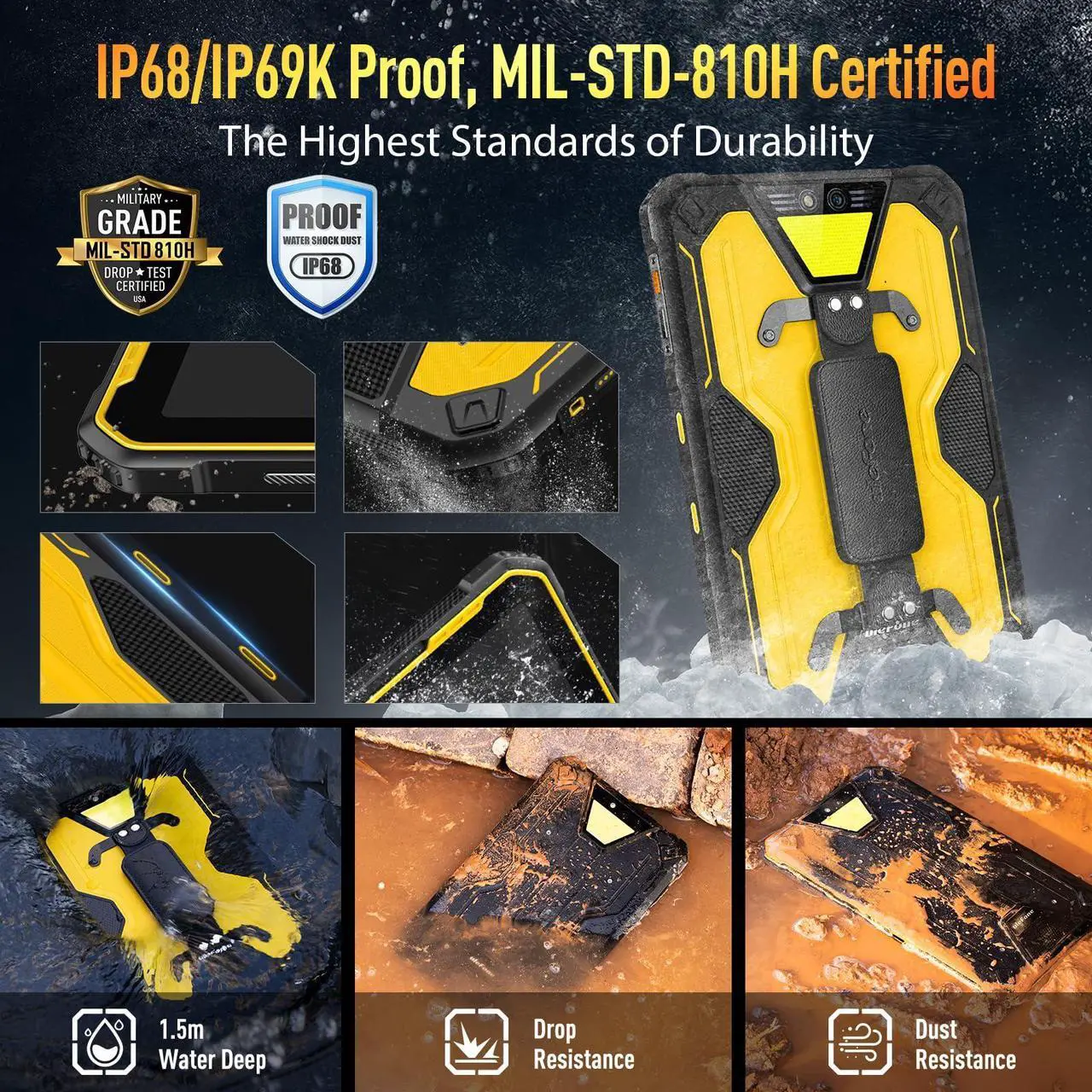 Alt view image 5 of 5 - Ulefone Armor Pad 2 Rugged Tablet, 18600mAh Battery(33W), 11-inch 2K Screen, IP68/69K, 16GB + 256GB + 2TB, 750LM Camping Light, 48MP Waterproof Camera, Dual 4G LTE, Fingerprint ID/WiFi 6/NFC - Orange