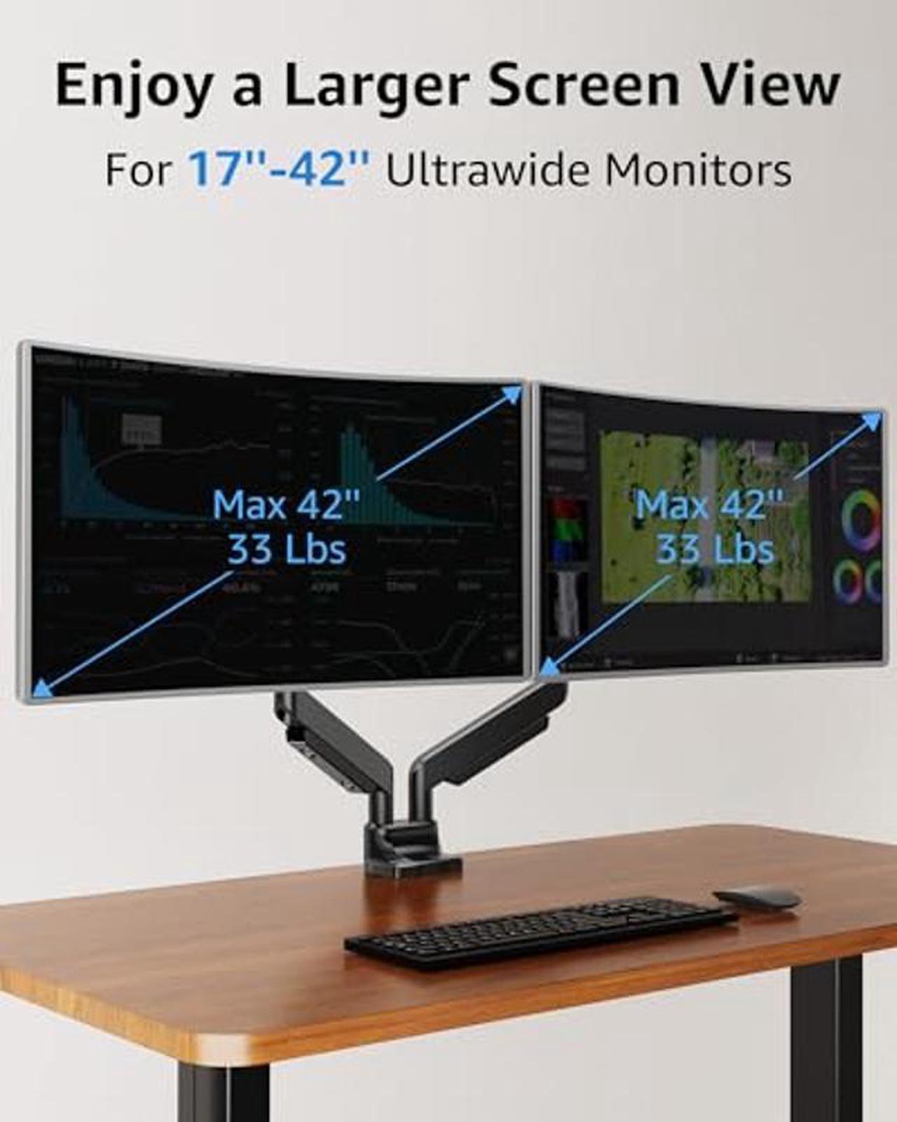 Alt view image 2 of 5 - MOUNTUP Dual Monitor Mount fits 17''-42'' Ultrawide Screen, Holds 6.6-33lbs + MOUNTUP Single Monitor Desk Mount, Adjustable Gas Spring Monitor Arm Support Max 32 Inch, 4.4-17.6lbs Screen