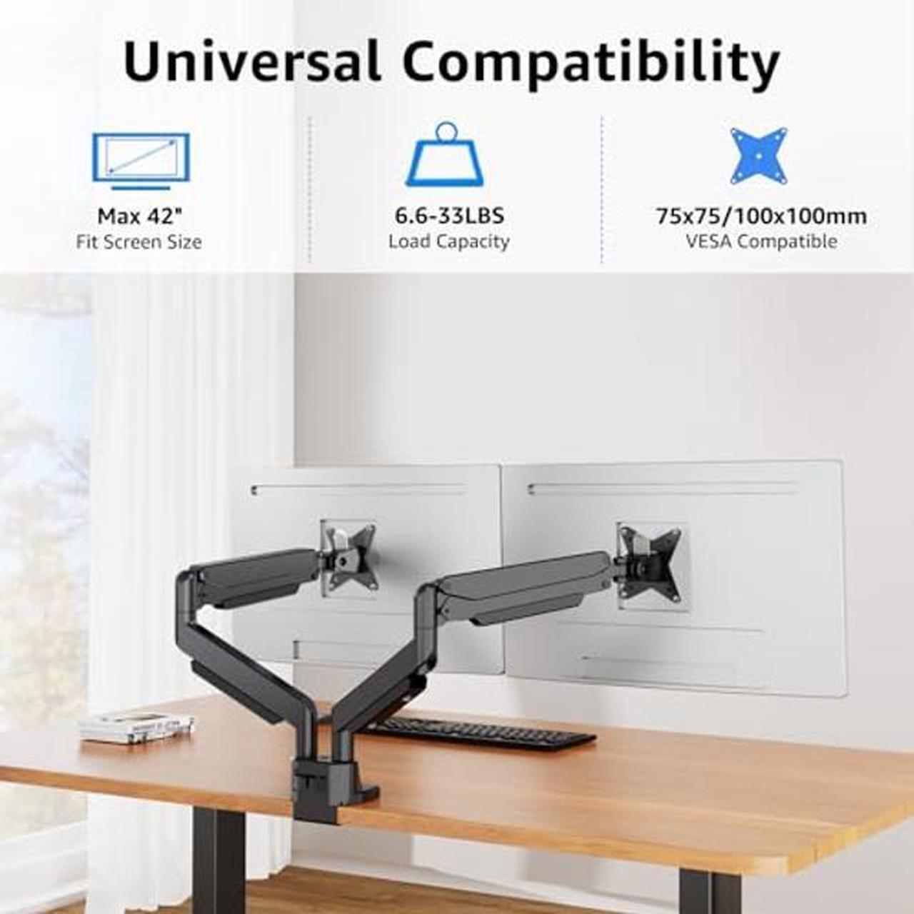 Alt view image 3 of 5 - MOUNTUP Dual Monitor Mount fits 17''-42'' Ultrawide Screen, Holds 6.6-33lbs + MOUNTUP Single Monitor Desk Mount, Adjustable Gas Spring Monitor Arm Support Max 32 Inch, 4.4-17.6lbs Screen