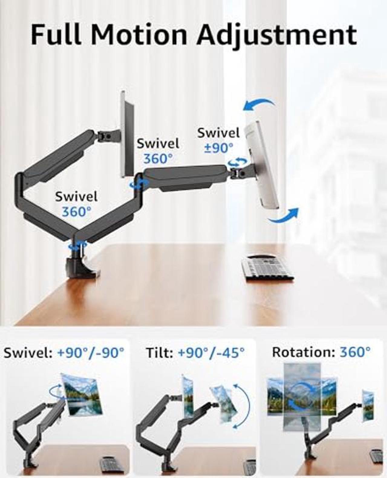 Alt view image 4 of 5 - MOUNTUP Dual Monitor Mount fits 17''-42'' Ultrawide Screen, Holds 6.6-33lbs + MOUNTUP Single Monitor Desk Mount, Adjustable Gas Spring Monitor Arm Support Max 32 Inch, 4.4-17.6lbs Screen