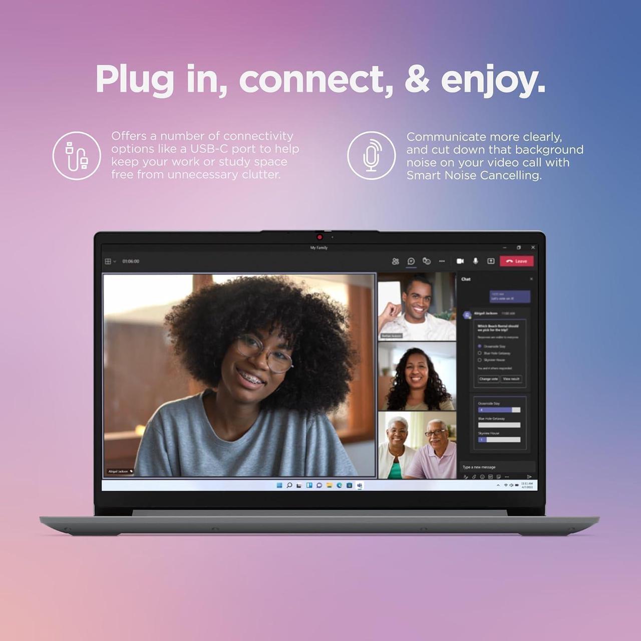 Alt view image 2 of 5 - Lenovo IdeaPad 1 Student Laptop, Intel Dual Core Processor, 20GB RAM, 1TB SSD + 128GB eMMC, 15.6" FHD Display, 1 Year Office 365, Windows 11 Home, Wi-Fi 6, Webcam, Bluetooth, SD Card Reader, Grey