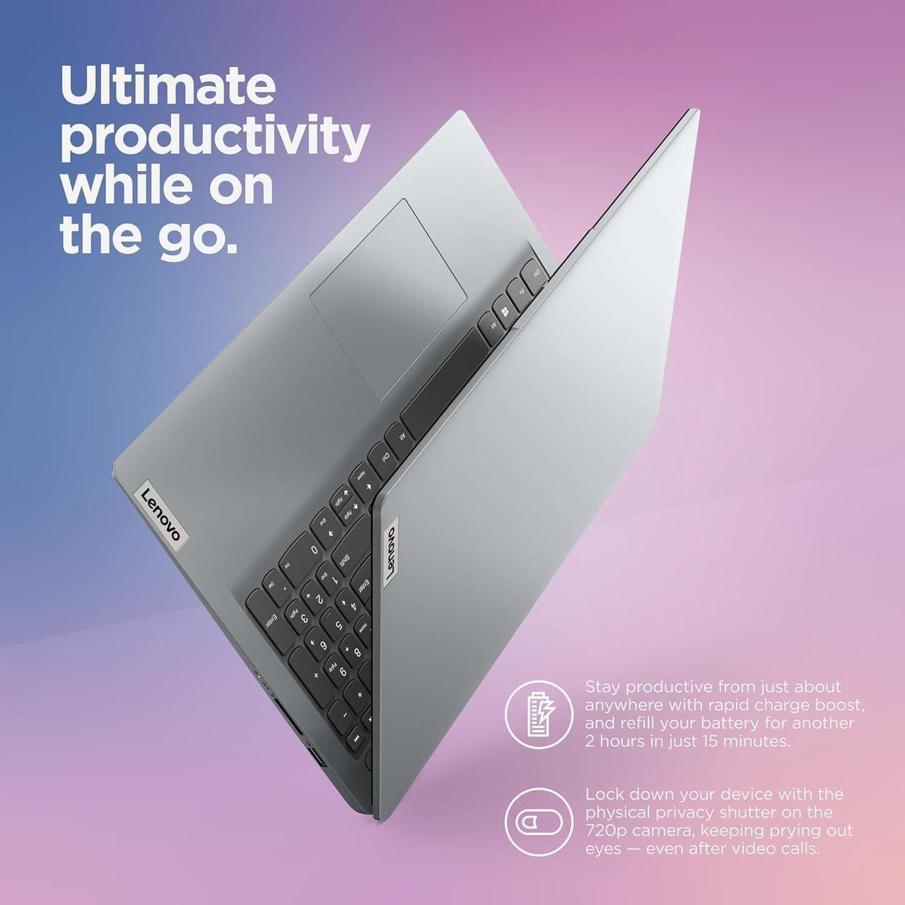 Alt view image 3 of 5 - Lenovo IdeaPad 1 Student Laptop, Intel Dual Core Processor, 20GB RAM, 1TB SSD + 128GB eMMC, 15.6" FHD Display, 1 Year Office 365, Windows 11 Home, Wi-Fi 6, Webcam, Bluetooth, SD Card Reader, Grey