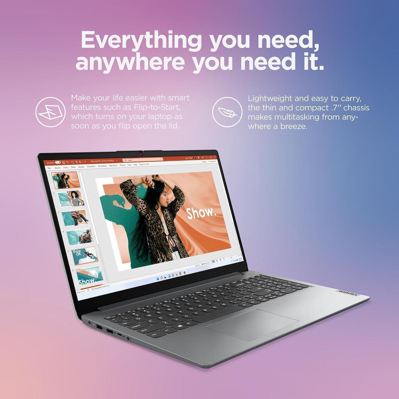 Alt view image 4 of 5 - Lenovo IdeaPad 1 Student Laptop, Intel Dual Core Processor, 20GB RAM, 1TB SSD + 128GB eMMC, 15.6" FHD Display, 1 Year Office 365, Windows 11 Home, Wi-Fi 6, Webcam, Bluetooth, SD Card Reader, Grey