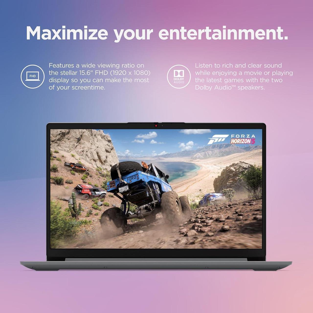 Alt view image 5 of 5 - Lenovo IdeaPad 1 Student Laptop, Intel Dual Core Processor, 20GB RAM, 1TB SSD + 128GB eMMC, 15.6" FHD Display, 1 Year Office 365, Windows 11 Home, Wi-Fi 6, Webcam, Bluetooth, SD Card Reader, Grey