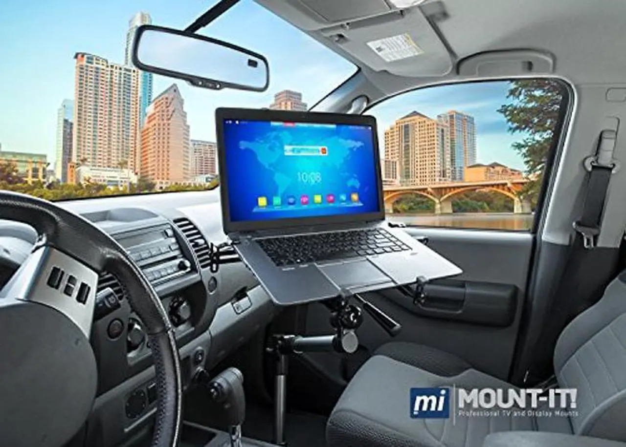 Alt view image 3 of 5 - Mount-It! Car Laptop Mount Notebook Tablet Holder for Commercial Vehicles, Trucks Fits iPad and Other Tablet Computers, Heavy-Duty Design with Full Motion Tray, Extendable Arms, Lockable Arm