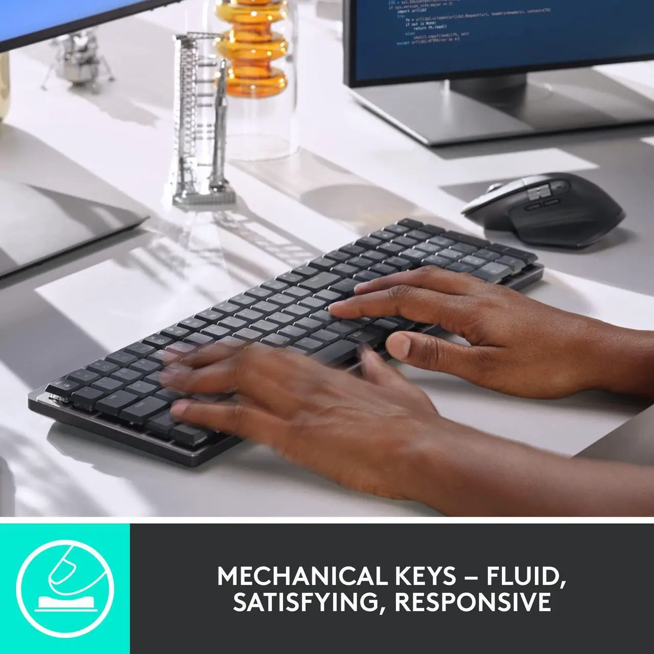 Alt view image 2 of 5 - Logitech MX Mechanical Wireless Illuminated Performance Keyboard, Clicky Switches, Backlit Keys, Bluetooth, USB-C, macOS, Windows, Linux, iOS, Android - With Free Adobe Creative Cloud Subscription