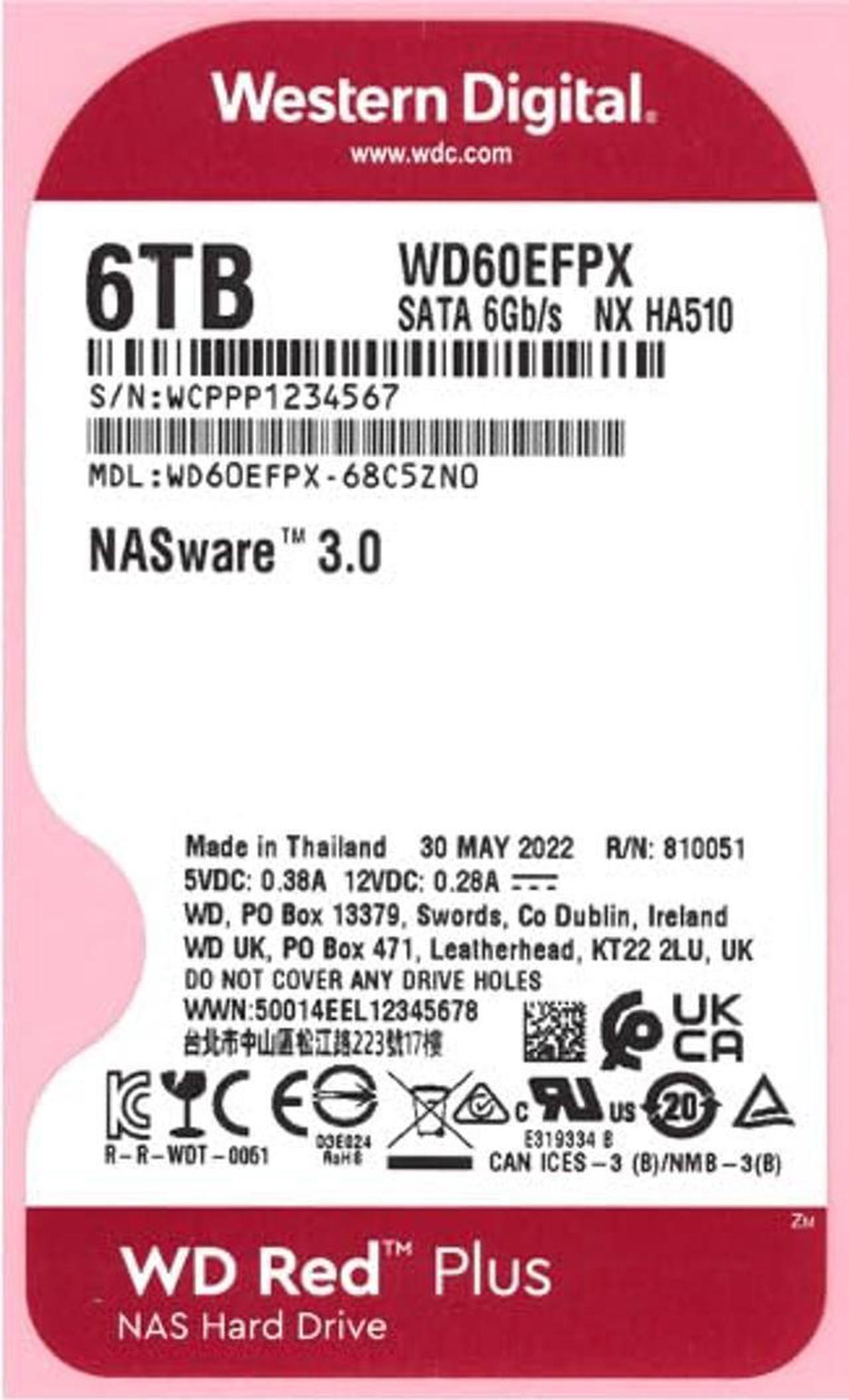 Alt view image 2 of 5 - Western Digital 6TB WD Red Plus NAS Internal Hard Drive HDD - 5400 RPM, SATA 6 Gb/s, CMR, 256 MB Cache, 3.5" -WD60EFPX