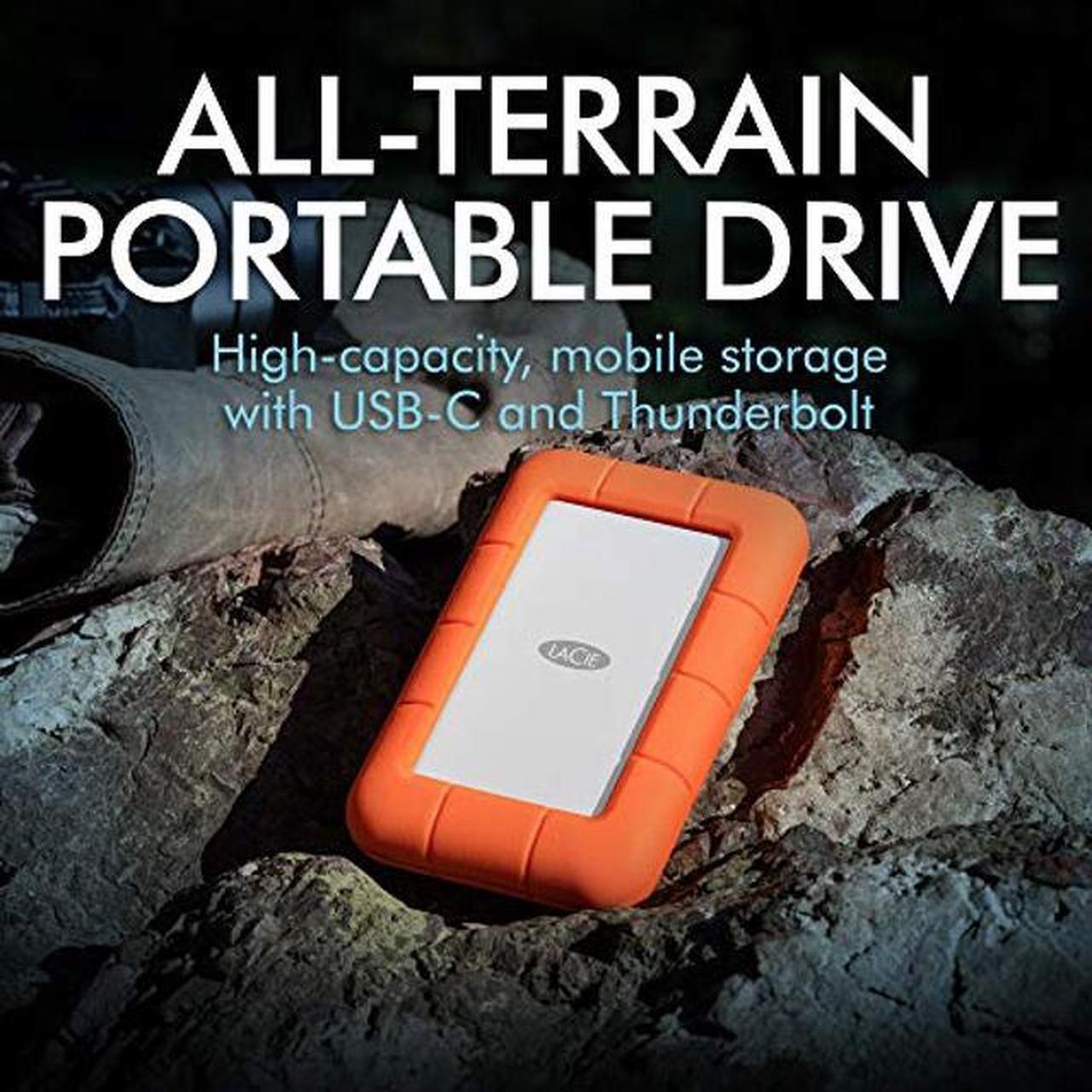 Alt view image 2 of 5 - LaCie Rugged Thunderbolt USB-C 2TB External Hard Drive Portable HDD - USB 3.0 compatible, Drop Shock Dust Water Resistant, Mac and PC Computer Desktop Workstation Laptop, 1 Mo Adobe CC (STFS2000800)