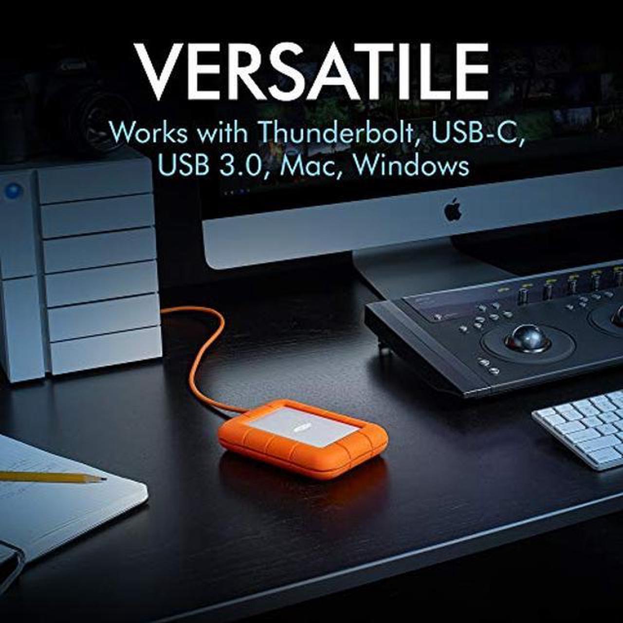 Alt view image 4 of 5 - LaCie Rugged Thunderbolt USB-C 2TB External Hard Drive Portable HDD - USB 3.0 compatible, Drop Shock Dust Water Resistant, Mac and PC Computer Desktop Workstation Laptop, 1 Mo Adobe CC (STFS2000800)