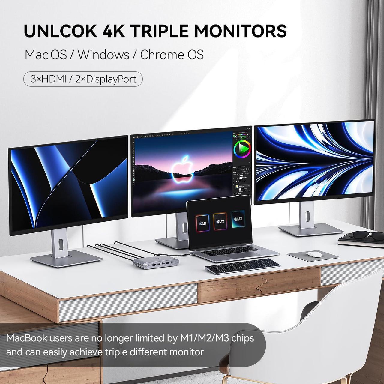 Alt view image 3 of 5 - Minisopuru Upgrade DisplayLink Docking Station Triple Monitor with 140W Power Adapter, USB C Dock for MacBook/Windows/Thunderbolt 4/3 (3XHDMI,2XDisplayPort, 2X10Gbps & Charging USB C,3X USB A,SD/TF)