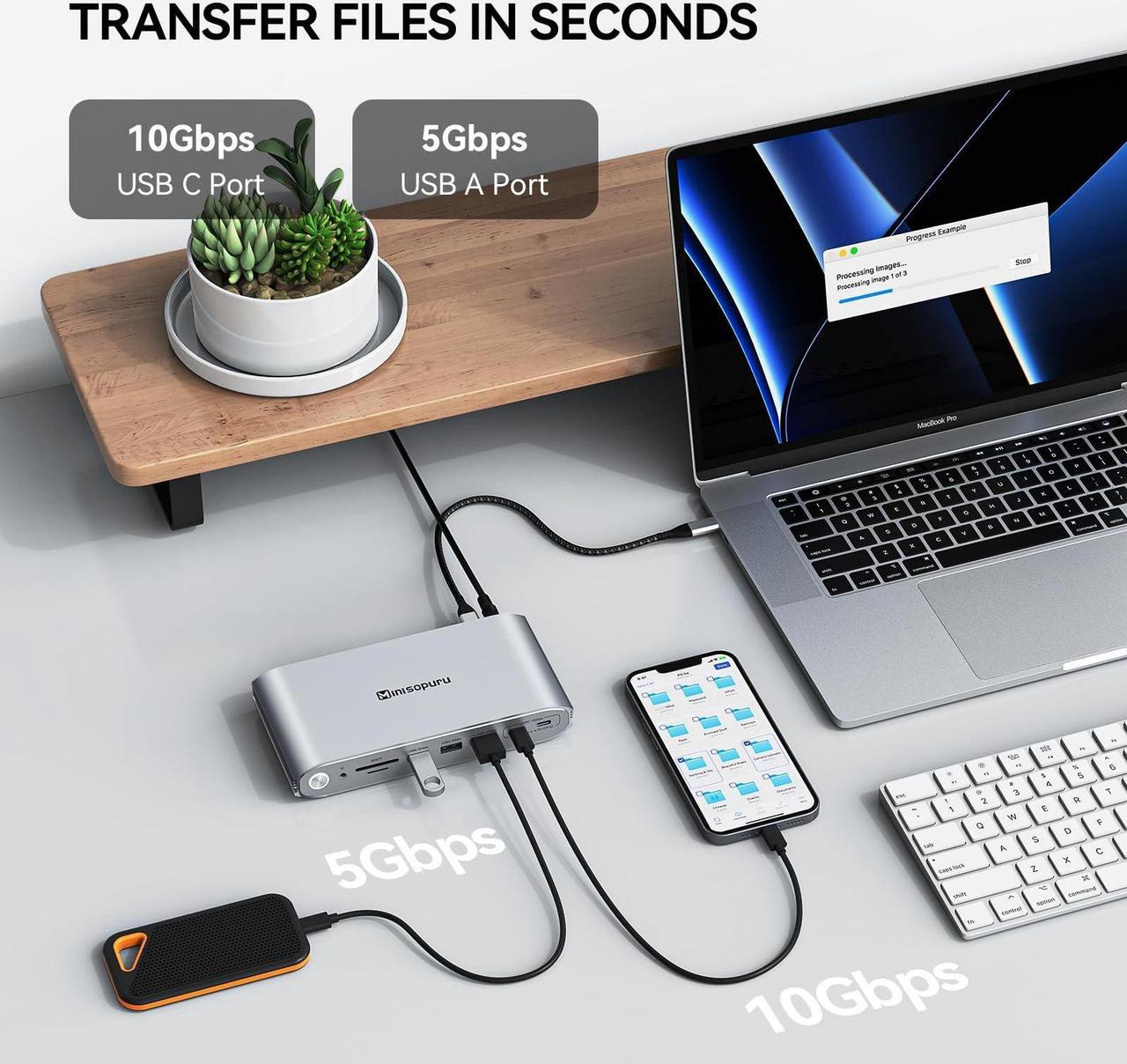 Alt view image 5 of 5 - Minisopuru Upgrade DisplayLink Docking Station Triple Monitor with 140W Power Adapter, USB C Dock for MacBook/Windows/Thunderbolt 4/3 (3XHDMI,2XDisplayPort, 2X10Gbps & Charging USB C,3X USB A,SD/TF)
