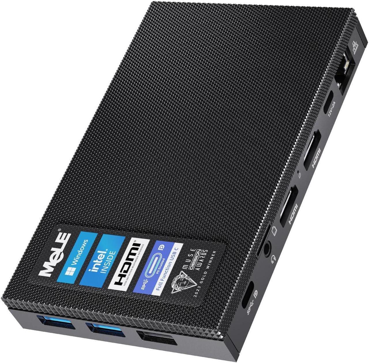 Main image of MeLE Mini PC Quieter 4C - 12th Gen N100, Fanless Design, 8GB RAM, 128GB eMMC, Windows 11 Pro, Dual LAN, 2.4/5G Wi-Fi, Full-Functional USB-C, 4K Triple Display - Ideal for Home, Office, Education