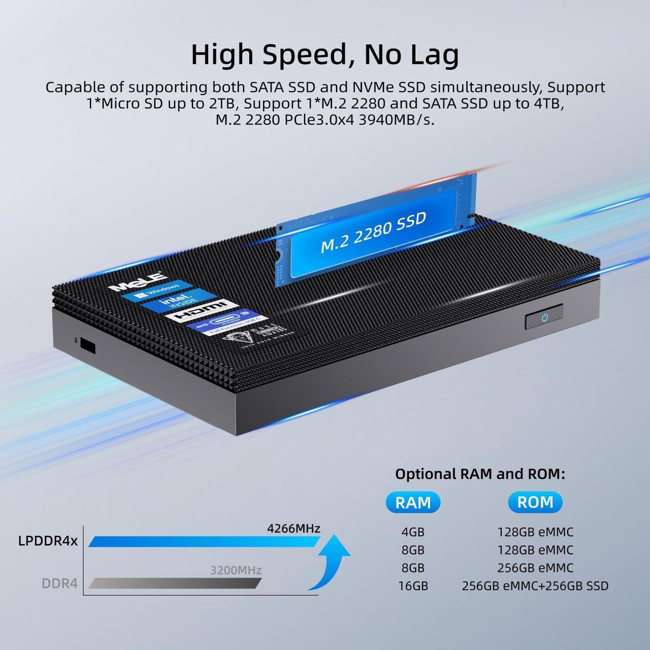 Alt view image 4 of 5 - MeLE Mini PC Quieter 4C - 12th Gen N100, Fanless Design, 8GB RAM, 128GB eMMC, Windows 11 Pro, Dual LAN, 2.4/5G Wi-Fi, Full-Functional USB-C, 4K Triple Display - Ideal for Home, Office, Education