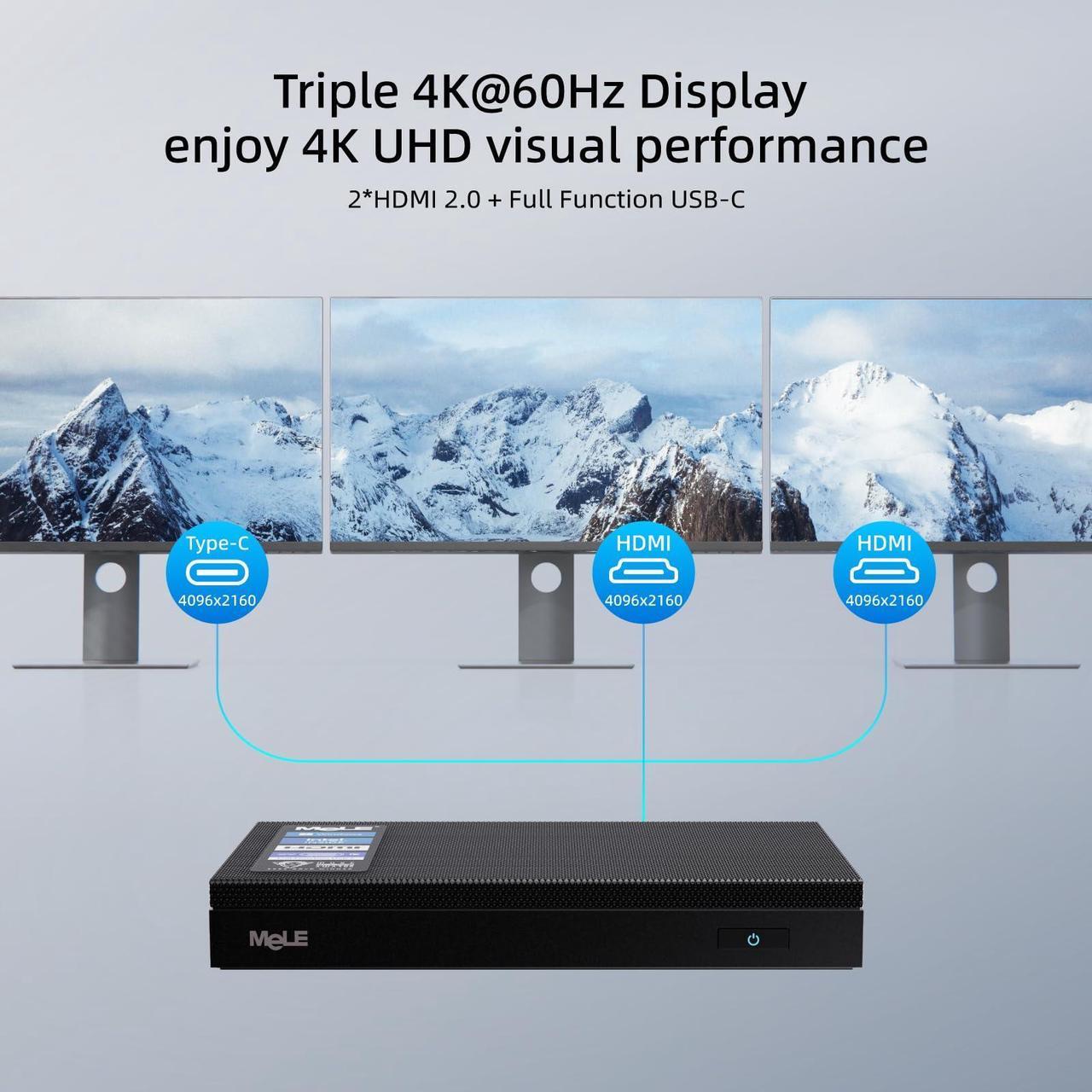 Alt view image 5 of 5 - MeLE Mini PC Quieter 4C - 12th Gen N100, Fanless Design, 8GB RAM, 128GB eMMC, Windows 11 Pro, Dual LAN, 2.4/5G Wi-Fi, Full-Functional USB-C, 4K Triple Display - Ideal for Home, Office, Education