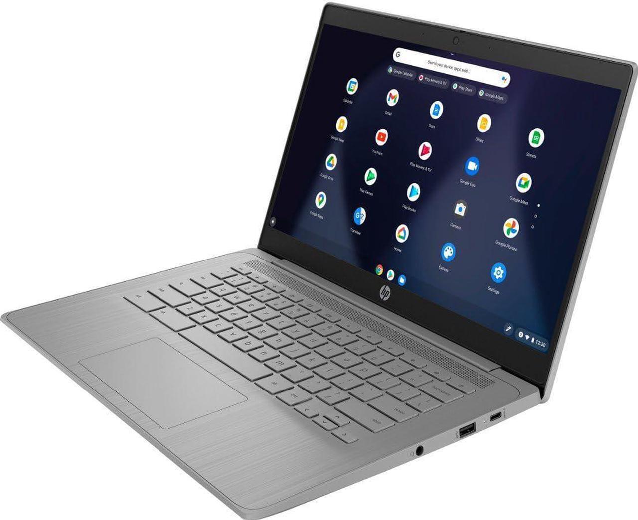Alt view image 4 of 4 - HP Chromebook 14a 14" HD (Intel Celeron N4120, 4GB RAM, 192GB Storage (64GB eMMC + 128GB IST SD Card)) Home & Student Laptop, Long Battery Life, SD Card Reader, Webcam, Wi-Fi, Type-C, Chrome OS, Grey