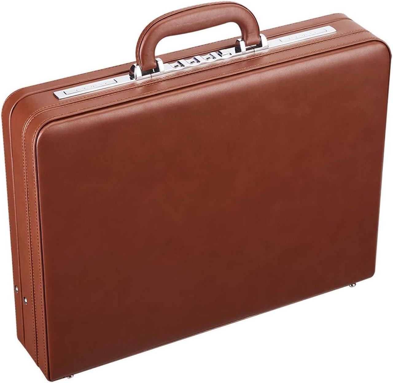 Alt view image 3 of 5 - YUEMAI Hard Attache Bonded Leather Briefcases for Men Women/Slim Hard-Sided Laptop Brief Case with Combination Locks - Brown