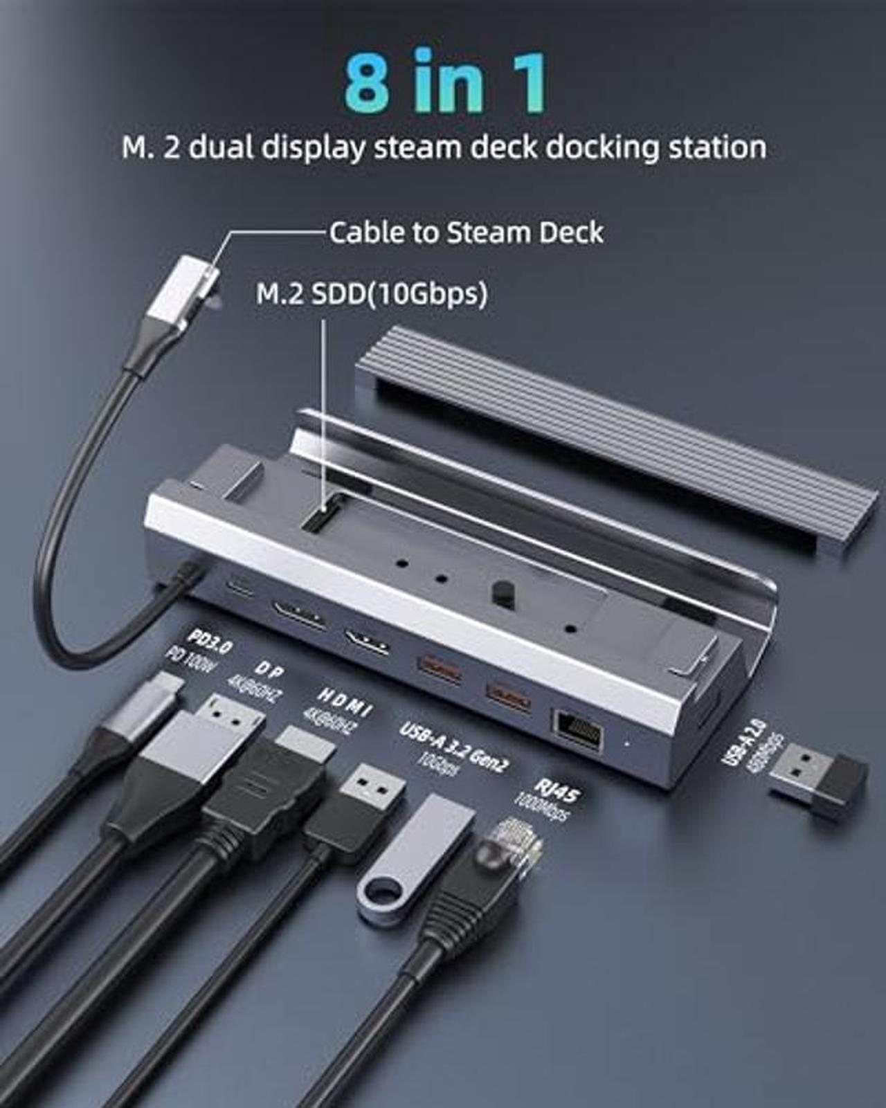 Alt view image 2 of 4 - M.2 Steam Deck Dock, Steam Deck Docking Station (7 in 1) with HDMI/DP 4K@60Hz, Gigabit Ethernet, 10Gbps USB 3.2, 100W USB C PD Charging, USB 2.0, Compatible with Valave Steam Deck & ROG Alloy
