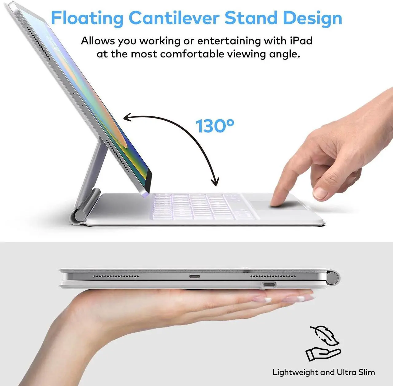Alt view image 3 of 5 - Keyboard Case for iPad Pro 12.9 inch 2022-6th / 2021-5th / 2020-4th / 2018-3rd Generation - Magnetic Keyboard Case with Multi-Touch Trackpad - Floating Cantilever Stand- Backlit Wireless Keyboard