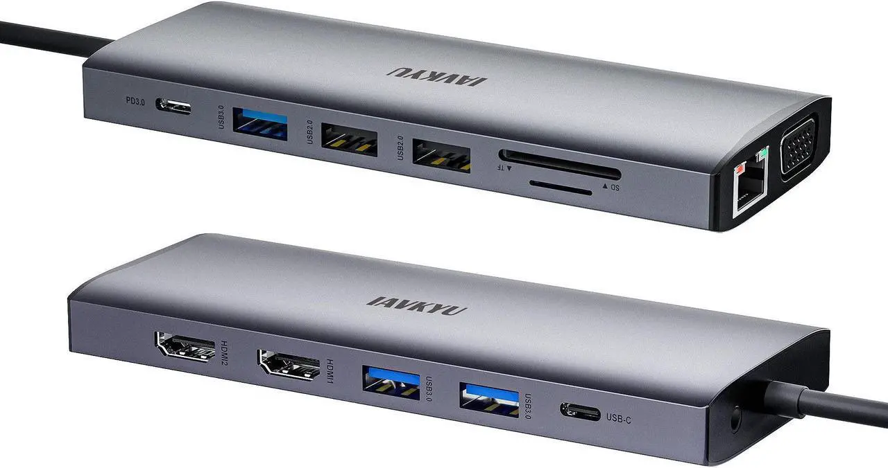 Alt view image 3 of 3 - USB C Docking Station Dual Monitor, 14 in 1 USBC Triple Display Multiple Adapter, Portable Type C Hub with 2 HDMI, 100W PD, Mic/Audio, SD/TF, Ethernet Ports Compatible for Dell/Surface/HP Laptops...