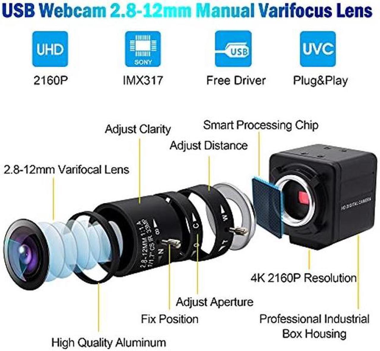 Alt view image 4 of 5 - 4K USB Camera Manual Zoom Webcam 2.8-12mm Variable Focus PC Camera for Computer Mini UVC USB2.0 Web Camera IMX317 Varifocal USB with Camera Industrial Video Close-up Camera for Laptop Android Mac