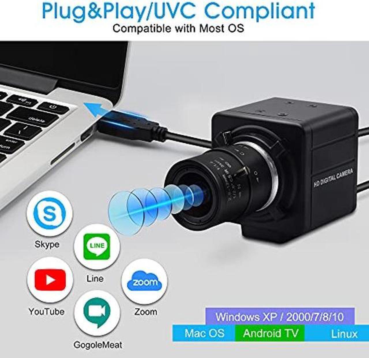 Alt view image 5 of 5 - 4K USB Camera Manual Zoom Webcam 2.8-12mm Variable Focus PC Camera for Computer Mini UVC USB2.0 Web Camera IMX317 Varifocal USB with Camera Industrial Video Close-up Camera for Laptop Android Mac