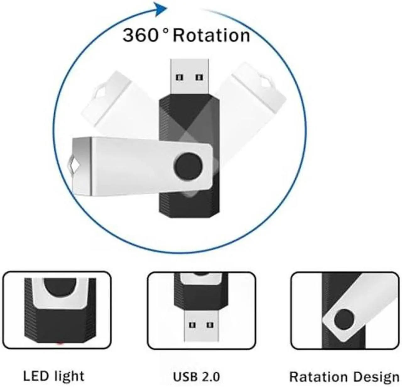 Alt view image 3 of 5 - Wooolken 100 Pack 128 MB USB 2.0 Flash Drives Bulk with Lanyards Swivel Pen Drive Thumb Drive with LED Light,Ideal for Weddings,Office, School, Data Storage Backup
