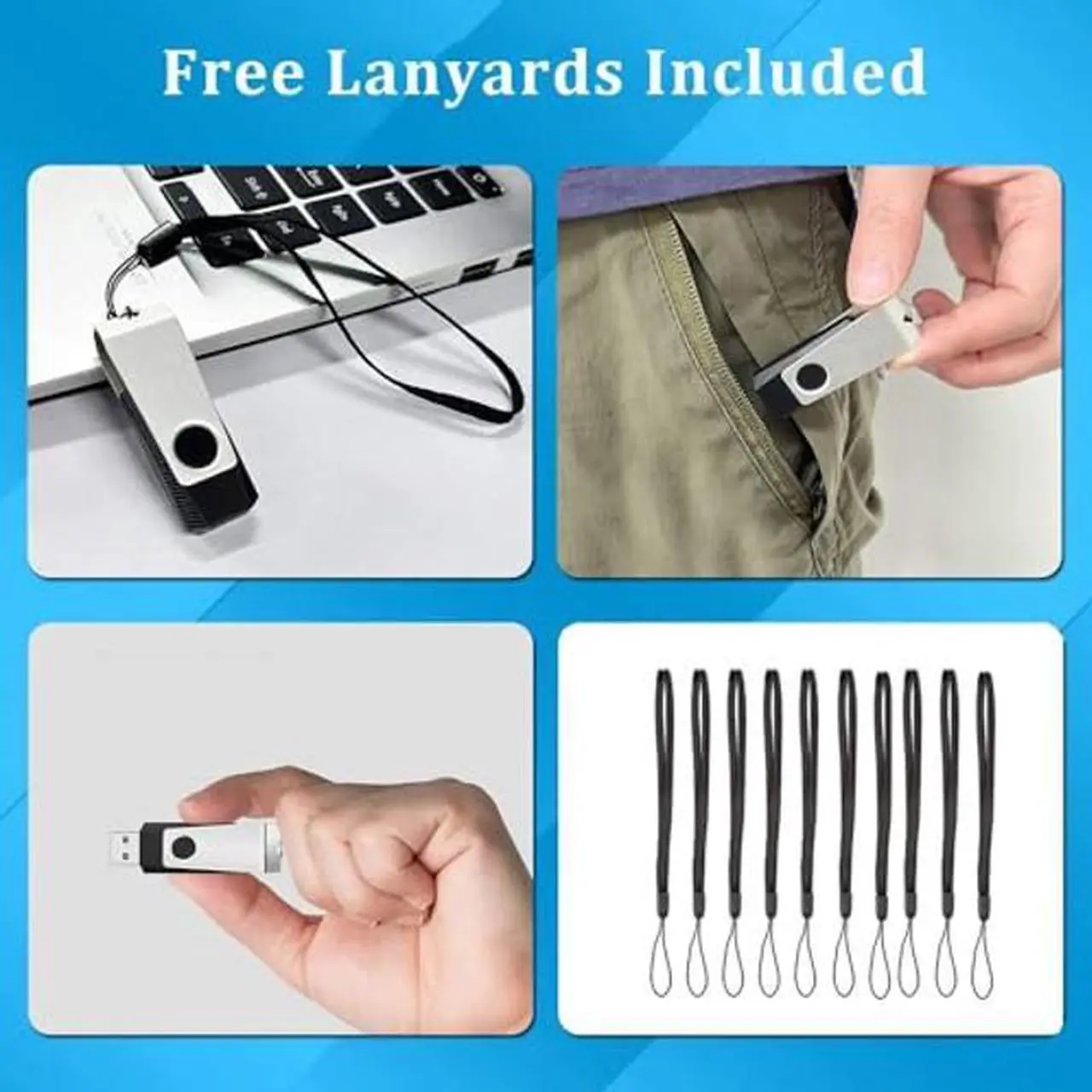 Alt view image 4 of 5 - Wooolken 100 Pack 128 MB USB 2.0 Flash Drives Bulk with Lanyards Swivel Pen Drive Thumb Drive with LED Light,Ideal for Weddings,Office, School, Data Storage Backup