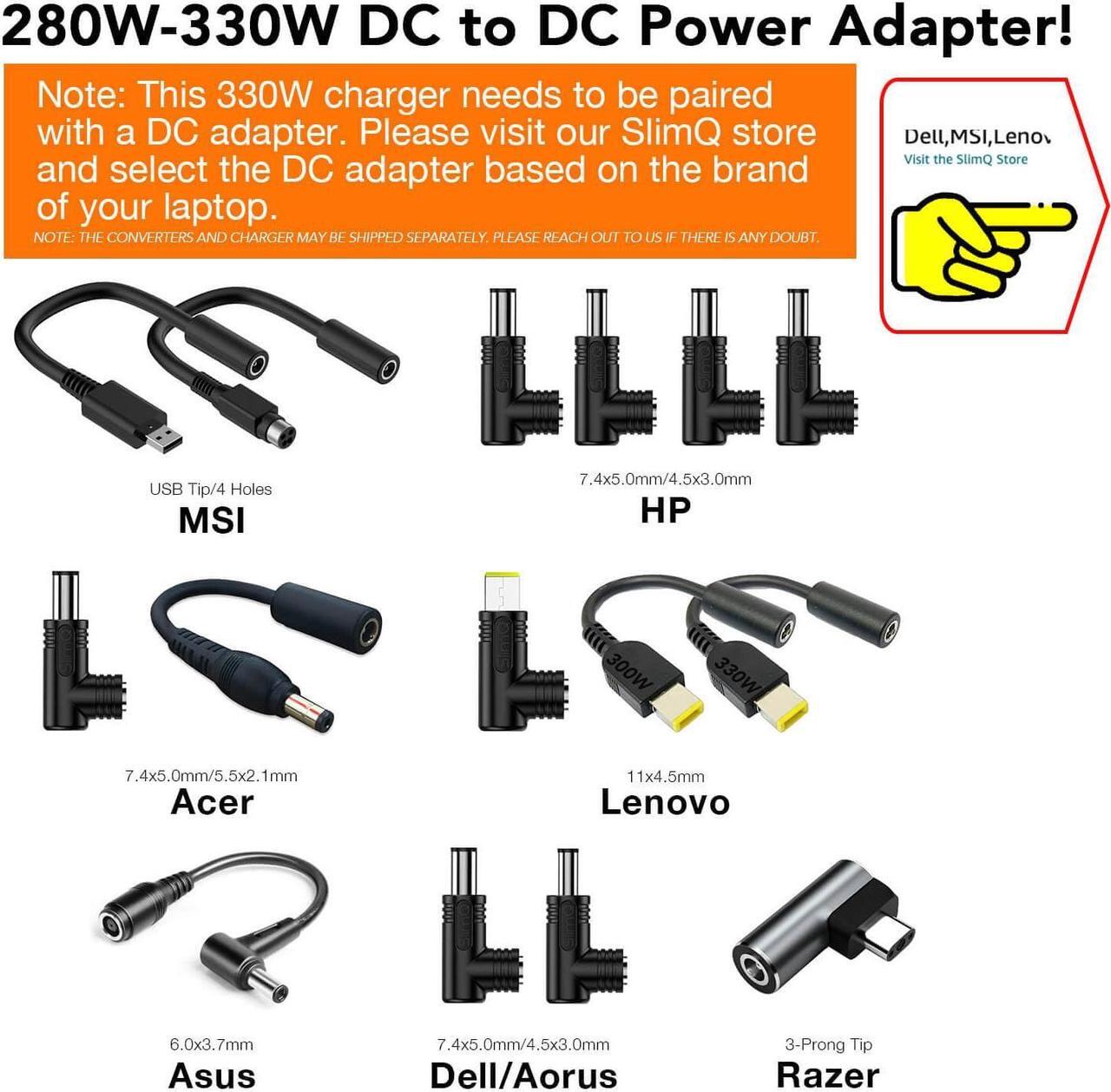 Alt view image 3 of 5 - 330W 20V 16.5A AC Adapter Power Supply, Multi-Function Gaming Laptop Charger with 1 DC Port Plus 2 Type-C Ports for Dell MSI Lenovo HP Razer Asus Acer Laptop Charger Replacement (Without  DC Adapter)