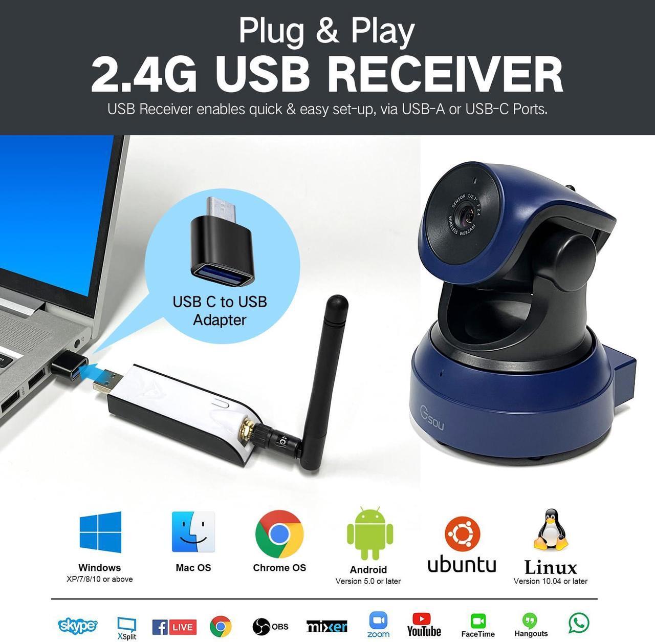 Alt view image 5 of 5 - Gsou Wireless Webcam/Wireless Streaming Camera, 1080P HD Webcam/USB Plug and Play Webcam for Zoom Meeting,Skype,OBS(with Mini Tripod Stand), Angle Adjustable Computer Camera for PC/Mac/Laptop/MacBook