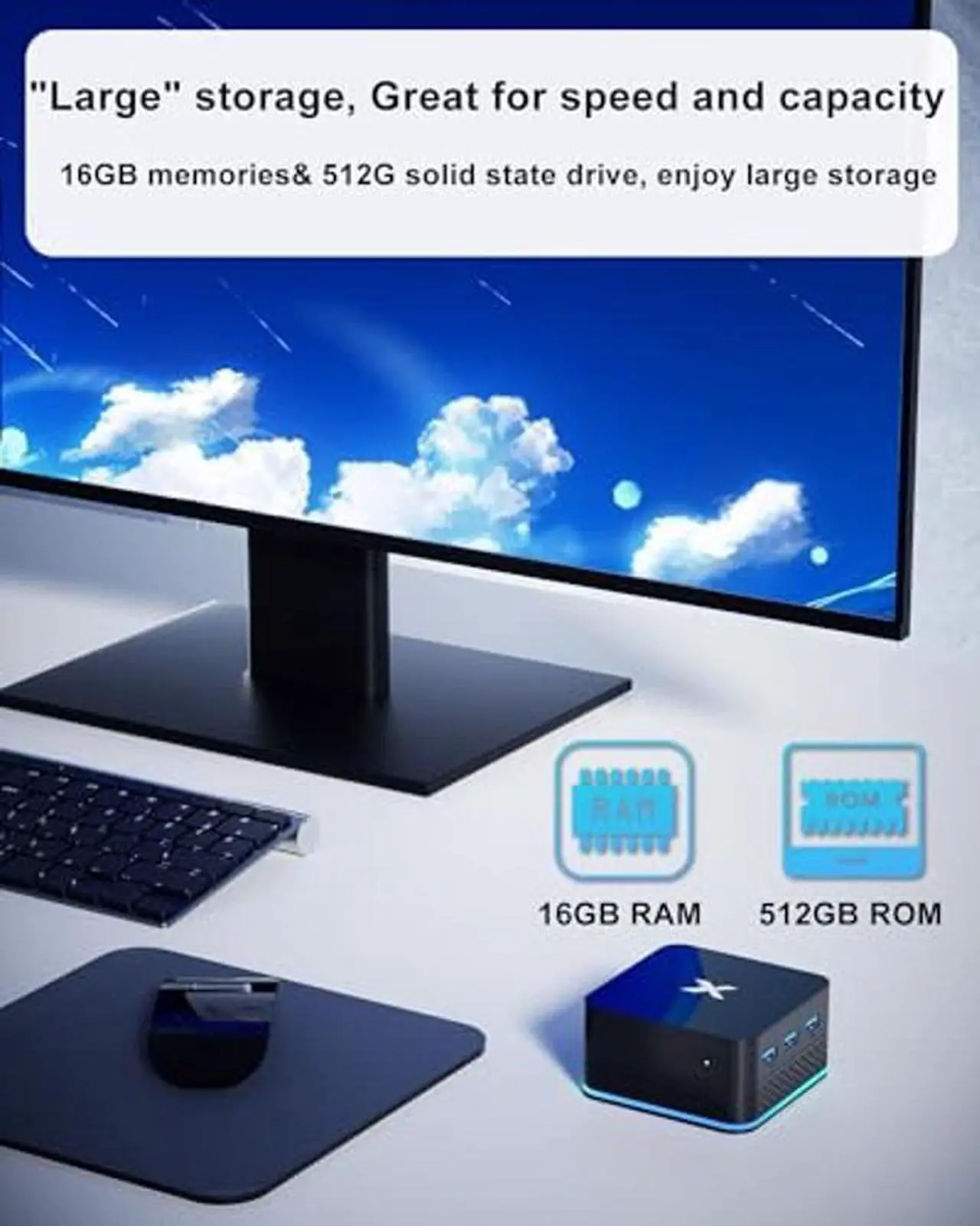 Alt view image 4 of 5 - New Mini PC 16GB RAM 512GB ROM M.2 SSD Mini Desktop Computer Built-in Intel Alder Lake -N95(up to 3.4Ghz) 4-Core CPU Micro PC with Dual WiFi Bluetooth 4.2 Gigabit Ethernet HDMI 4K USB 3.1