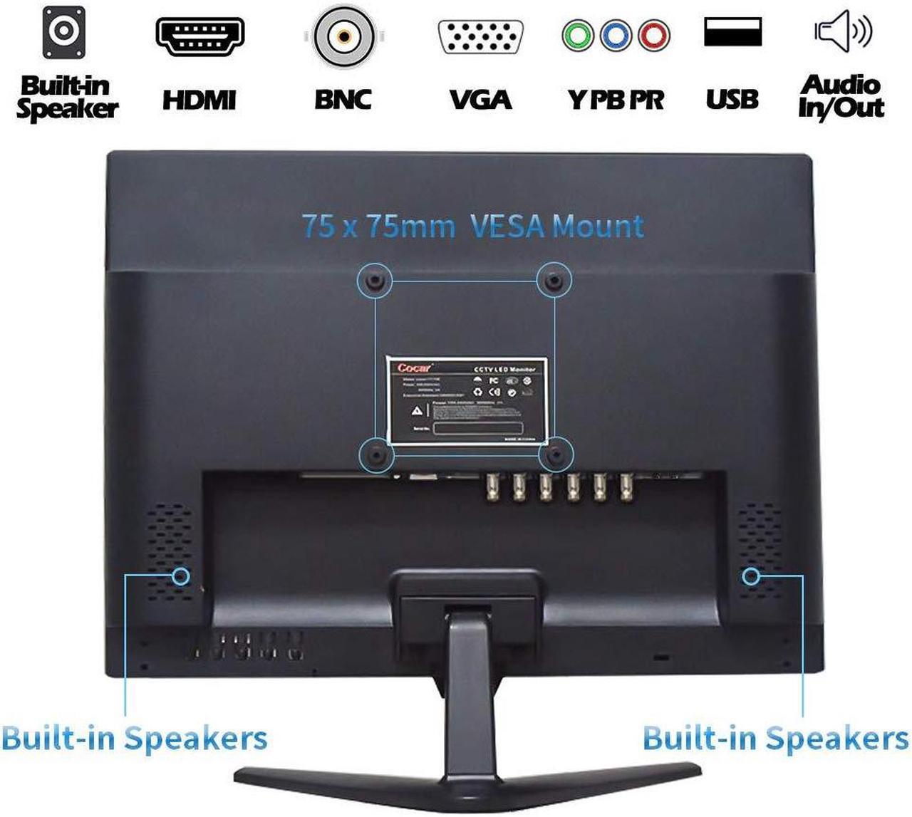 Alt view image 2 of 5 - Cocar 18.5" CCTV Monitor, 16:9 BNC Monitor with YPbPr/BNC/VGA/HDMI/Audio Jack, TFT LCD Display for Home Security Systems Surveillance Camera STB PC VESA Wall Mounting 1336x768