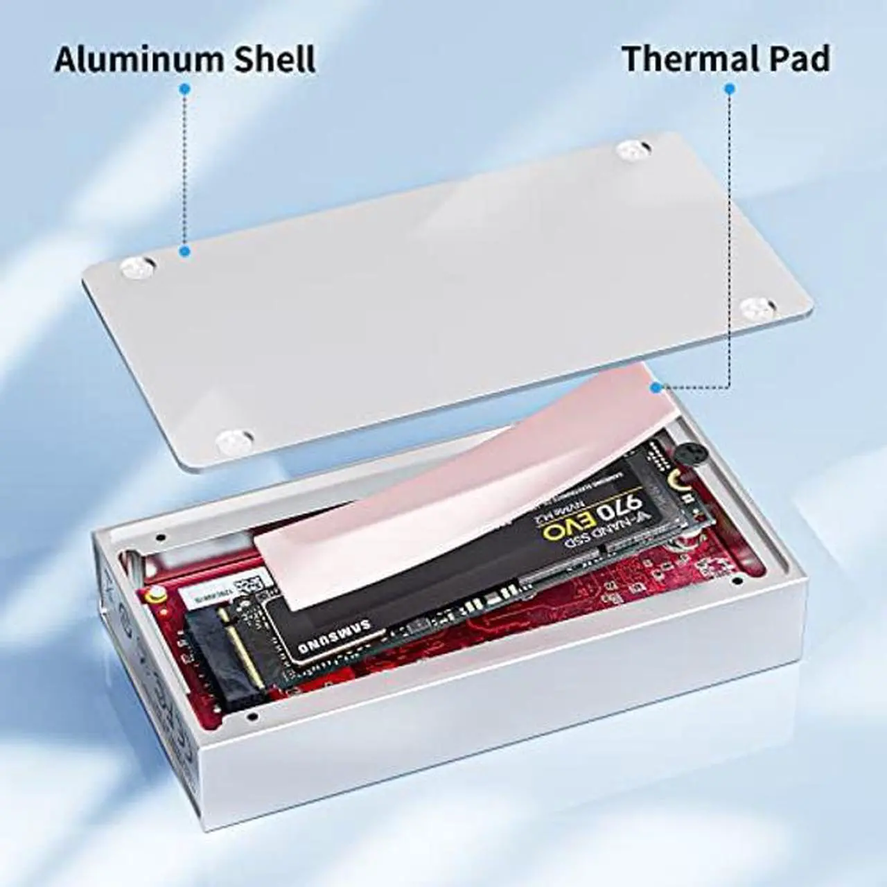 Alt view image 5 of 5 - ALYYDBG Aluminum 40Gbps M.2 NVMe SSD Enclosure, 8TB USB-C External Hard Drive for M1 M2 Pro/Max, Support 2280 B&M+M-Key PCIe, Compatible Thunderbolt 3/4 USB 4/3.2/3.1/3.0/2.0