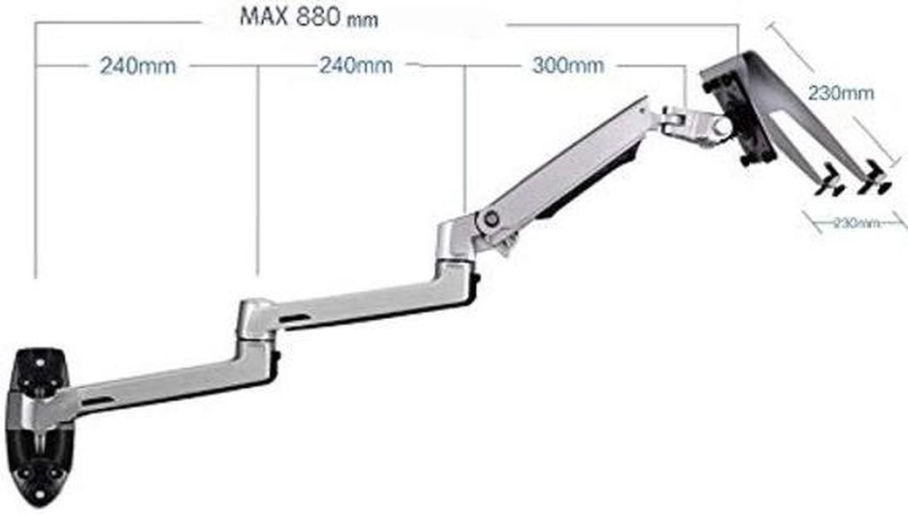 Alt view image 3 of 5 - XSJ8013WT Wall Mount Laptop Holder Ultra Long Arm Aluminum Mechanical Spring Full Motion Laptop Mount Arm Monitor Holder Lapdesk (Silver)